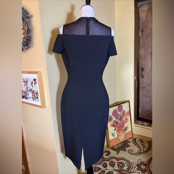 LAFAYETTE 148 Size 8 LBD Black Dress Slim Control Stretch Mesh Peek-a-Boo Sexy - Picture 7 of 16